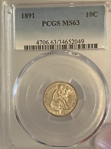 1891 P  SEATED LIBERTY DIME MS63  PCGS   VALUE $335