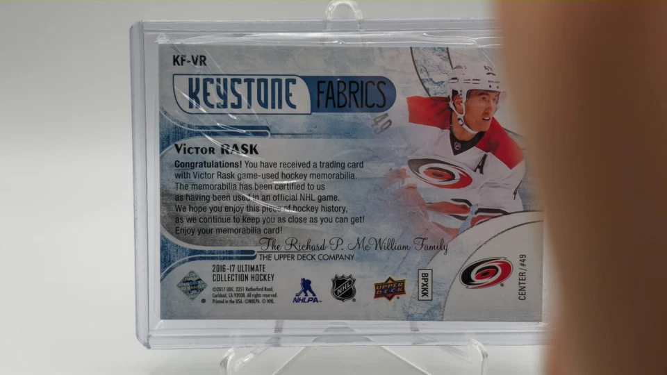 2016-17 Upper Deck Ultimate Collection Keystone Fabrics Victor Rask /49 Carolina - Image 2 of 2
