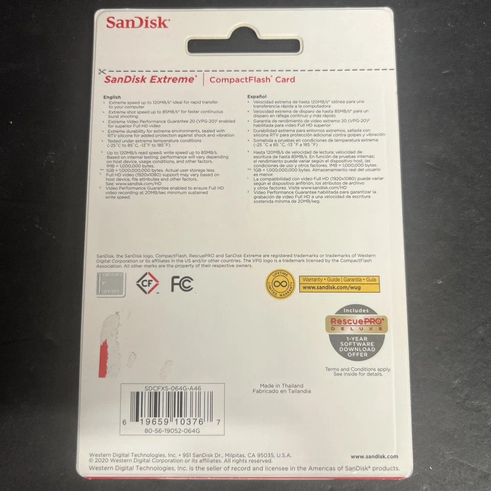 SanDisk 64GB Extreme Compact Flash Memory Card #SDCFXS-064G-A46 - Image 2 of 2