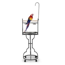 72" Parrot Play Stand with Wheels, Solid Wood Perch, Bowls, Tray, Toy Hook