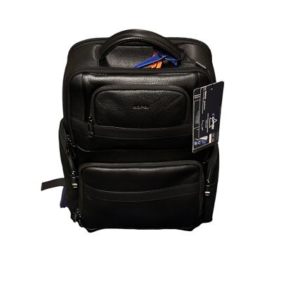 BOPai Black Leather Laptop Business Backpack for 15.6 inch Computer w/USB 
