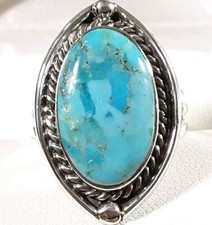 925 STERLING SILVER STURDY BRAIDED OVAL TURQUOISE SIZE 6 RING 5.9g