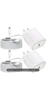 2x Cargador De Pared Carga Rapida USB Tipo C Para iPhone 15 / Pro / Max / Plus.