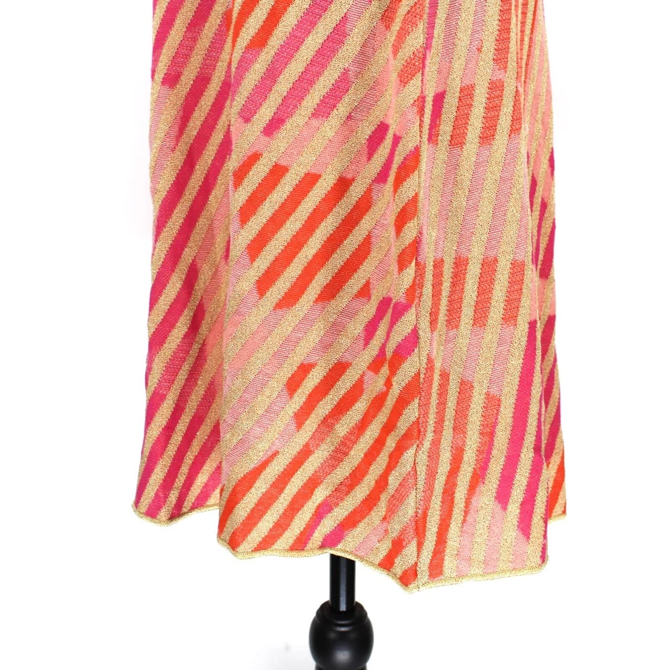 Vestido listra geométrica MISSONI rosa dourado malha jacquard 46 algodão decote em V mini - Imagem 4 de 4