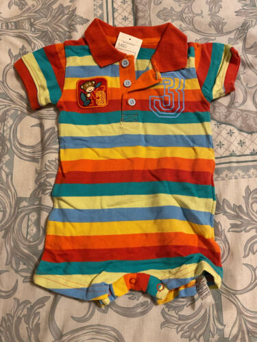 Marks and Spencer Baby Grow Monkey 3 Multicoloured Stripe 3-6 months New - Afbeelding 1 van 2