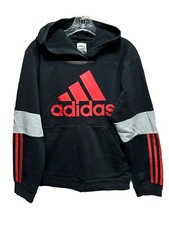 Adidas Youth Black/Red Pullover Logo Long Sleeve Hoodie Size L 14-16 Pocket