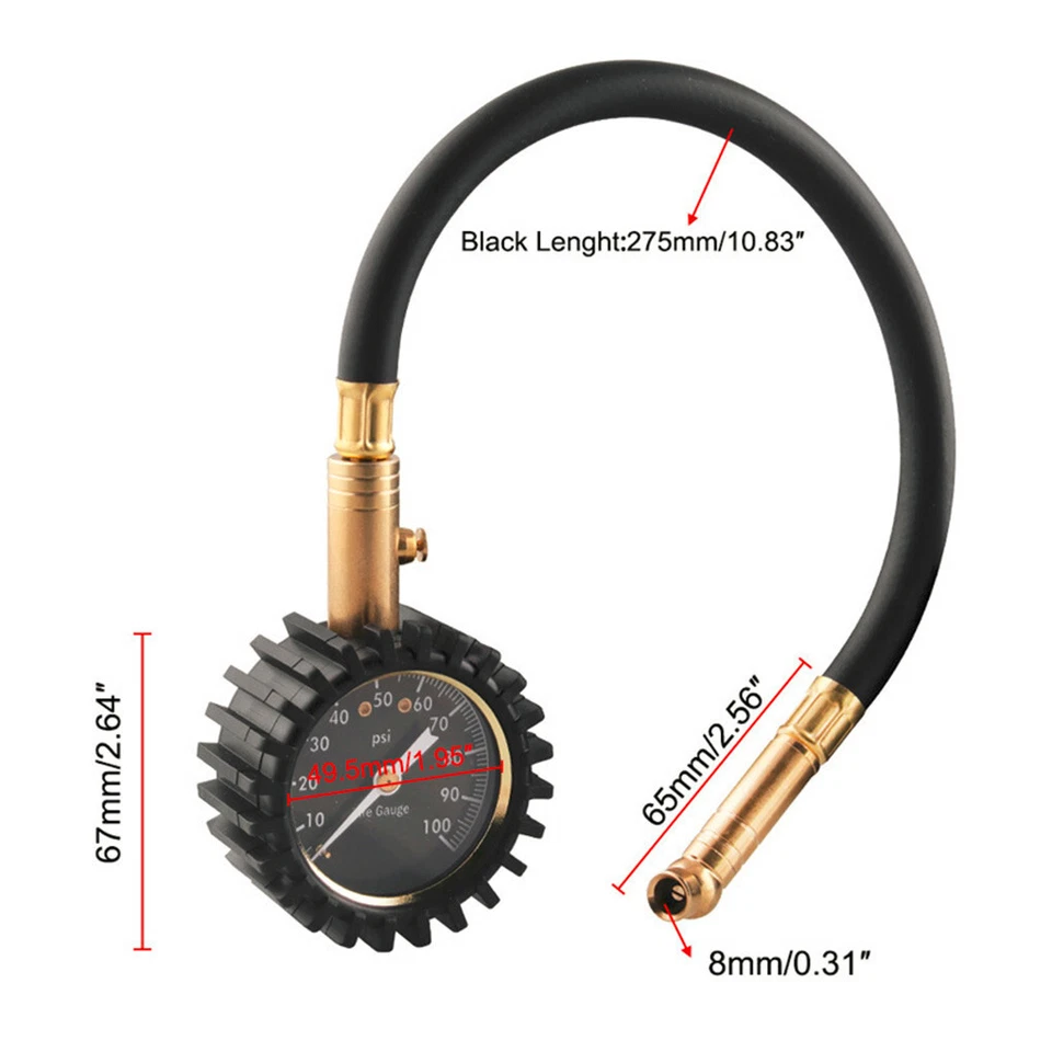 Medidor de presión de neumáticos medidor de presión de aire de neumáticos probador con tubo para automóvil motocicleta Foto 2 de 4