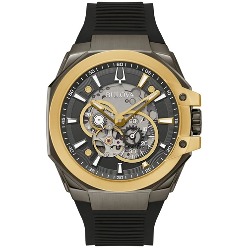 Bulova Men's Maquina Automatic Heartbeat Skeleton Black Watch 46 MM 98A310