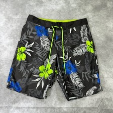 American Eagle Board Shorts Men M Black Swim Trunks Floral Tropical Print
