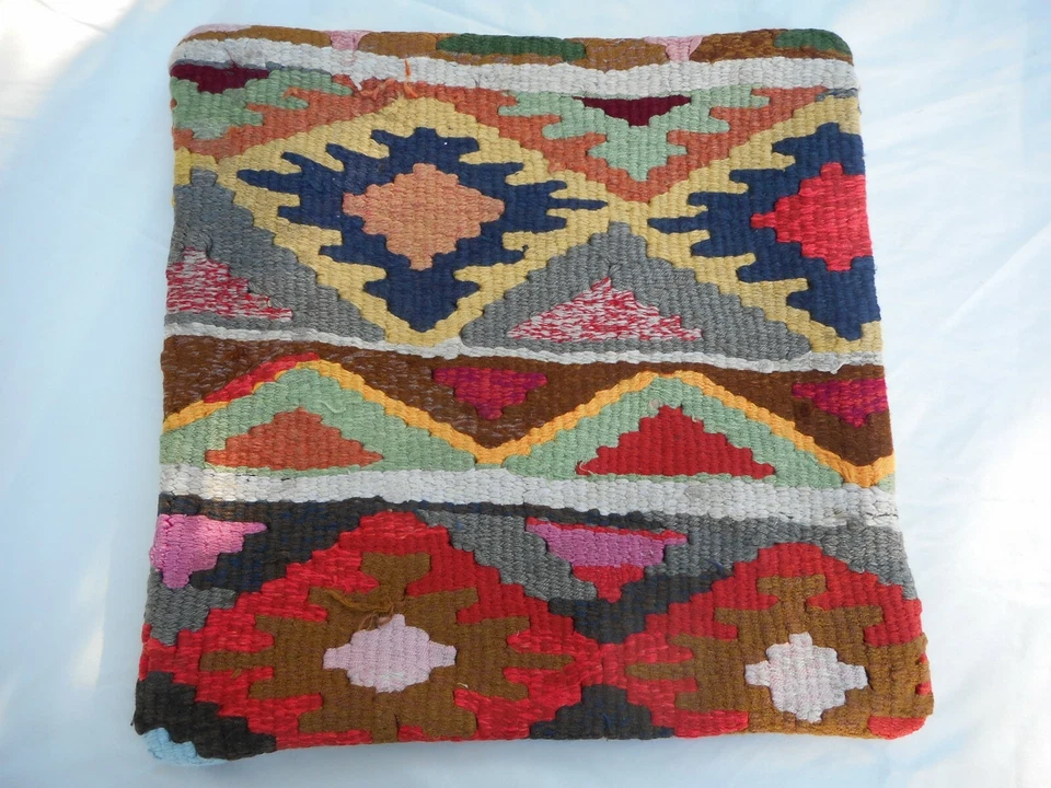 Capa de travesseiro Kilim exclusiva 16x16" estojo de tapete Kilim zíper escondido trabalho incrível - Imagem 2 de 4