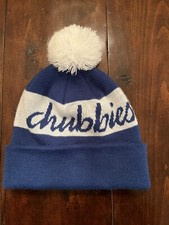 Chubbies Pom Pom Beanie Winter Ski Hat Blue/white EUC Htf