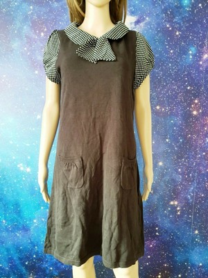 Größe 16 BRANDNEU MIT ETIKETT NEU LOOK schwarz gestrickter Kragen fleckiges Kleid mit Taschen 346