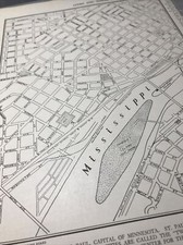 1940's city of St Paul Mississippi River  atlas Map Vintage 7 x 9"