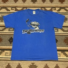 Vintage Danbury Trashers T-Shirt Mens Large Hockey Team Mascot Blue