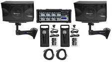 2 Rockville KPS80 8" 3-Way 800w Karaoke Speakers Mixer Wall Mount Brackets Mics