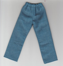 Homemade Doll Clothes-Blue Denim "LOOK" Elastic Waist Pants fits Ken Doll P6