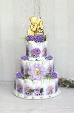 3 Tier Purple Winnie The Pooh Diaper Cake Baby Shower Gift