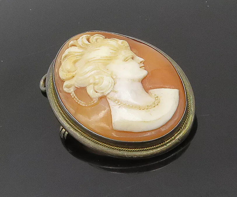 925 Sterling Silver Vintage Carved Woman s Face Cameo Brooch Pin BP7722
