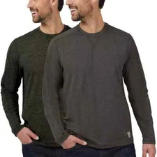 Rugged Elements Men's 2-Pack Sueded Long Sleeve Crew Tee Green/Dark Gray S (2006
