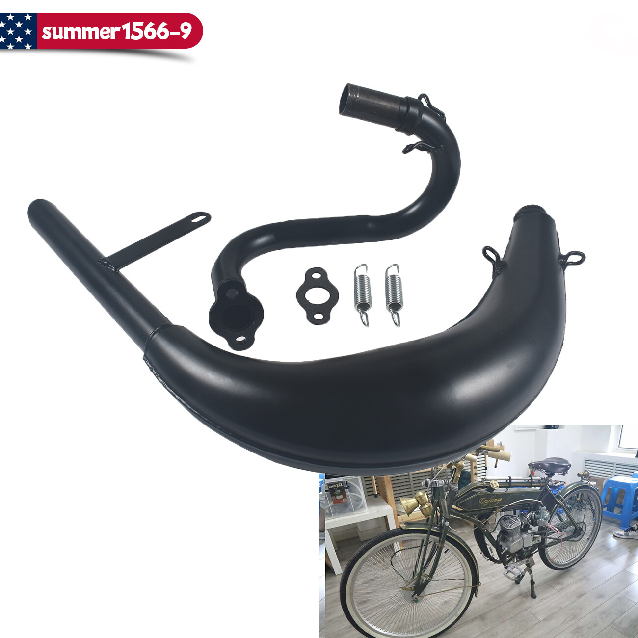 Split Pipe Exhaust Muffler For 2 Stroke 50cc 66cc 80cc 100cc Motorized Bicycle