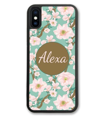 CASE FOR IPHONE MINT PINK FLORAL PERSONALIZED MONOGRAM ALL MODELS X XS XPLUS 8 7