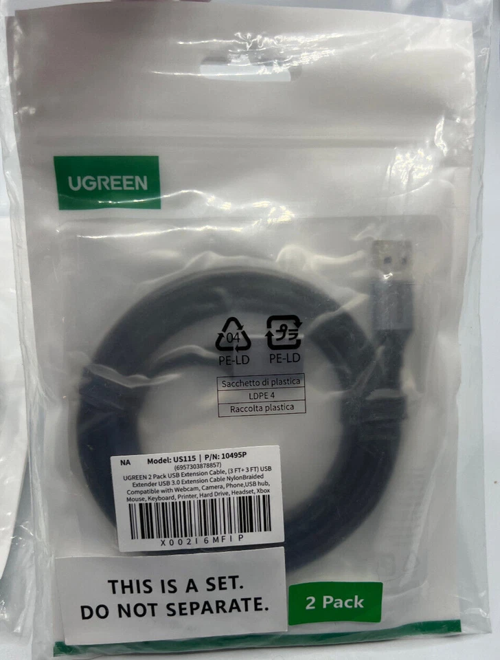 Cable de extensión UGREEN USB A 3.0 macho a hembra nailon trenzado 10495P 2PK Foto 2 de 2