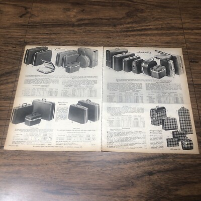 2x 1966 MCM Luggage Fashion Ad Sears Catalog Briefcases Trunks Attaché Train Bag