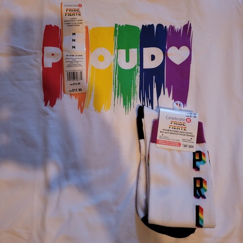 Celebrate It Gay PRIDE RAINBOW SHIRT & Socken KOMBI ~ LBGTQ+ Erwachsene M ~ STOLZ - Bild 1 von 7