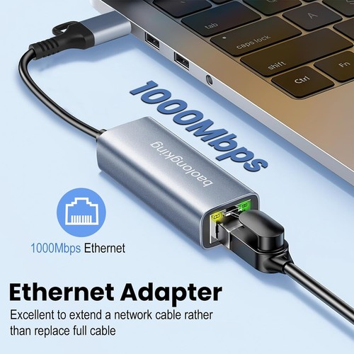 USB 3.0 zu Ethernet Adapter mit USB C zu RJ45 Gigabit LAN 1000Mbps Kabelgebunden - Bild 2 von 7