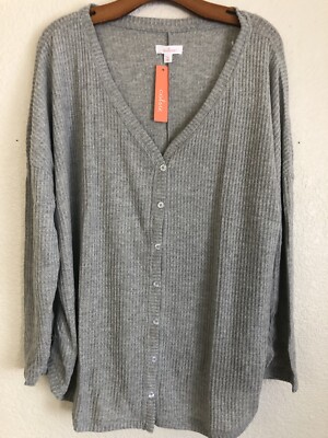 Women s Gray Button Up Soft Lounge Blouse Size 1x Plus Size