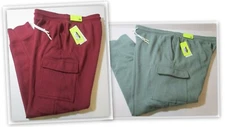 All In Motion Mens RED or GREEN Cargo Pocket fleece Jogger Pants  S XL & XXL