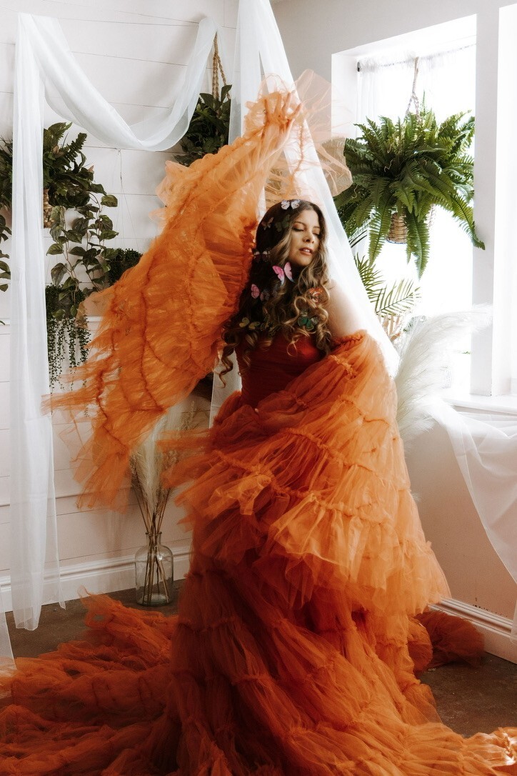 Custom Orange Rust Ember Ruffle Dramatic Corset T… - image 8