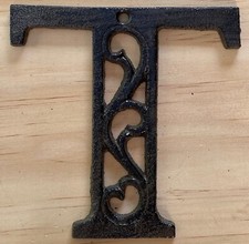 Cast Iron Letter "T" Ornate Scroll Filigree Monogram Alphabet Decor w/ Screws