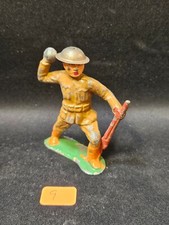 Vintage Barclay Manoil Lead Army "Throwing a Granade" Soldier in Brown Uniform