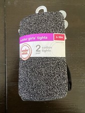 Wonder Nation Toddler Girl Cotton Tights 2 Pair Size 6-18 Months Silver  Black