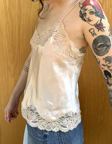 Vtg 60s/70s Christian Dior Pink Satin White Lace Camisole Size MEDIUM - Picture 3 of 9