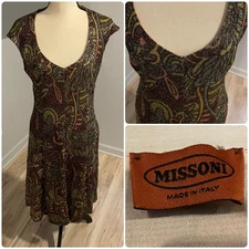 Missoni Orange Label Cocktail Dress Size 44/8 Gold Metallic Multicolor Print