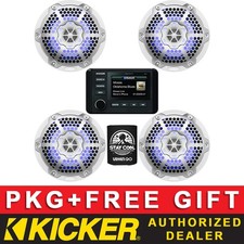 KICKER KMC4 DIGITAL MEDIA RECEIVER MARINE AUDIO PACKAGE 6.5 LED SPEAKERS 2 PAIRS