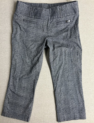 Express Women s Cropped Herringbone Pants Slim Straight Flat Front Gray