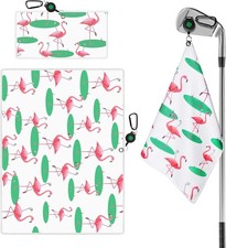 Golf Towels for Bags Value 2 Pack 21"x16" and 12"x8" Set with Flamingo