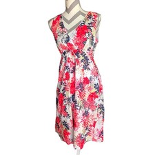 EDDIE BAUER Dress Sleeveless Cotton Floral Lined Drawstring Waist Small