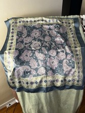 Vintage Multifiber Scarf 34  Polyester, Paisley Multicolor Floral Lavender Green