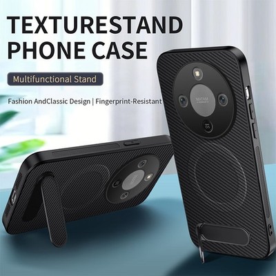 For Honor X9d 5G, Carbon Fiber Pattern Phone Case Hybrid KickStand Soft Cover