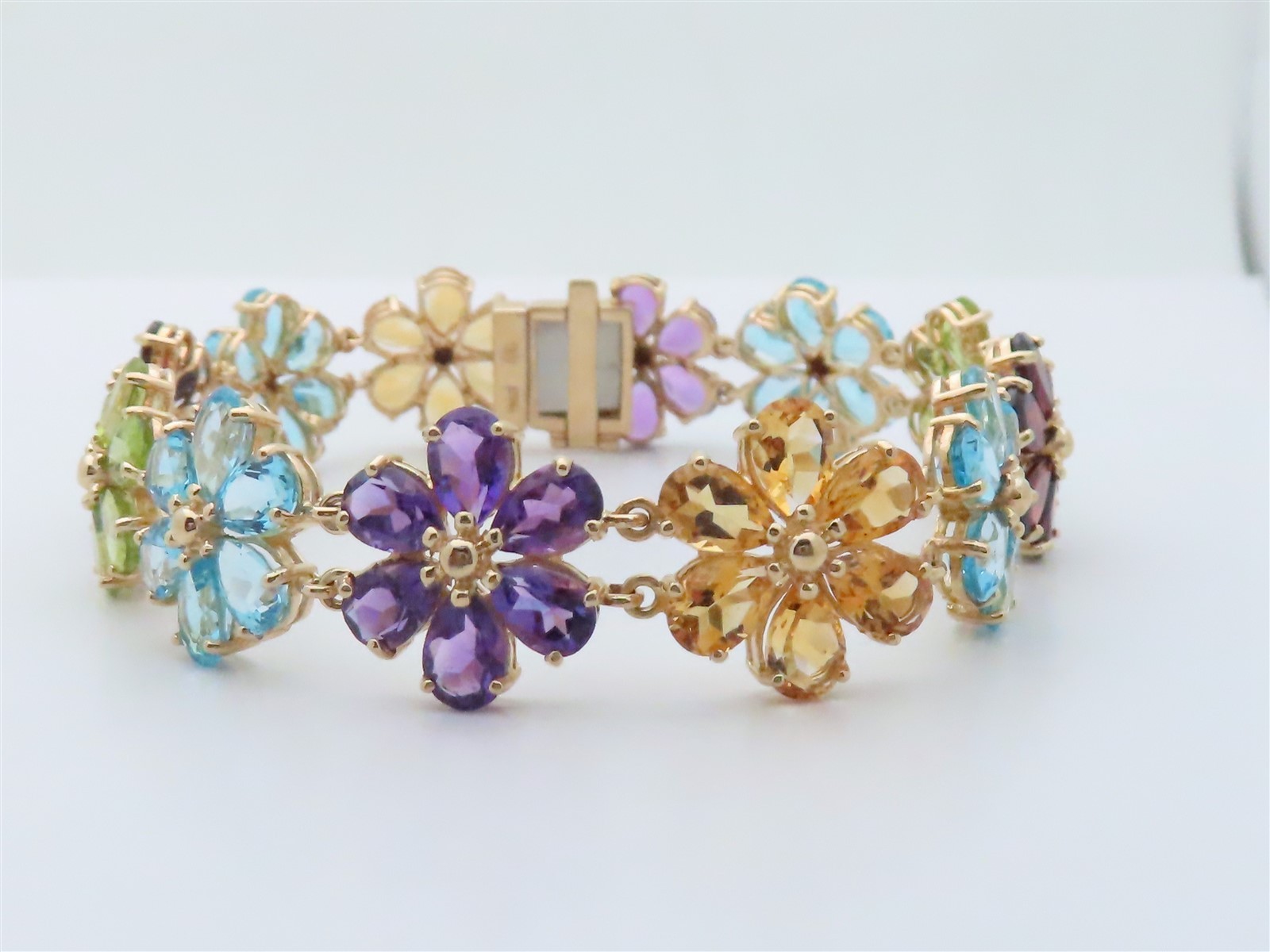 Gemstone Bracelet Flower Multicolor Solid Gold Je… - image 3