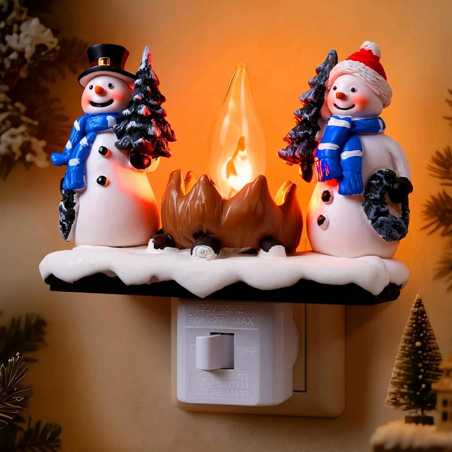 Christmas Snowman Night Light Plug-In, Flickering Flame Lamp for Indoor Holiday - Picture 1 of 6