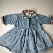 Vintage Mothercare Girls Demin Dress - Size 12 Months- With A Flowered Collar