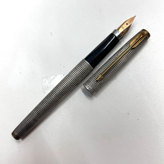 PARKER 75 Fountain Pen Chiselled STERLING Silver 14K M Nib
