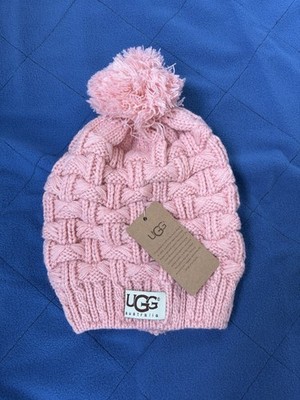 UGG Australia Pink Knit Pom Pom Cable Beanie + Pink Scarf  display picture 2