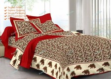 Rajasthani Jaipuri Printed Cotton Double Bed Sheet With 2 Pillow Cover 90x108