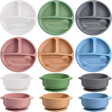24 Pcs Silicone Baby Feeding Set,6 Baby Toddler Suction Bowls 6 Divided Suction